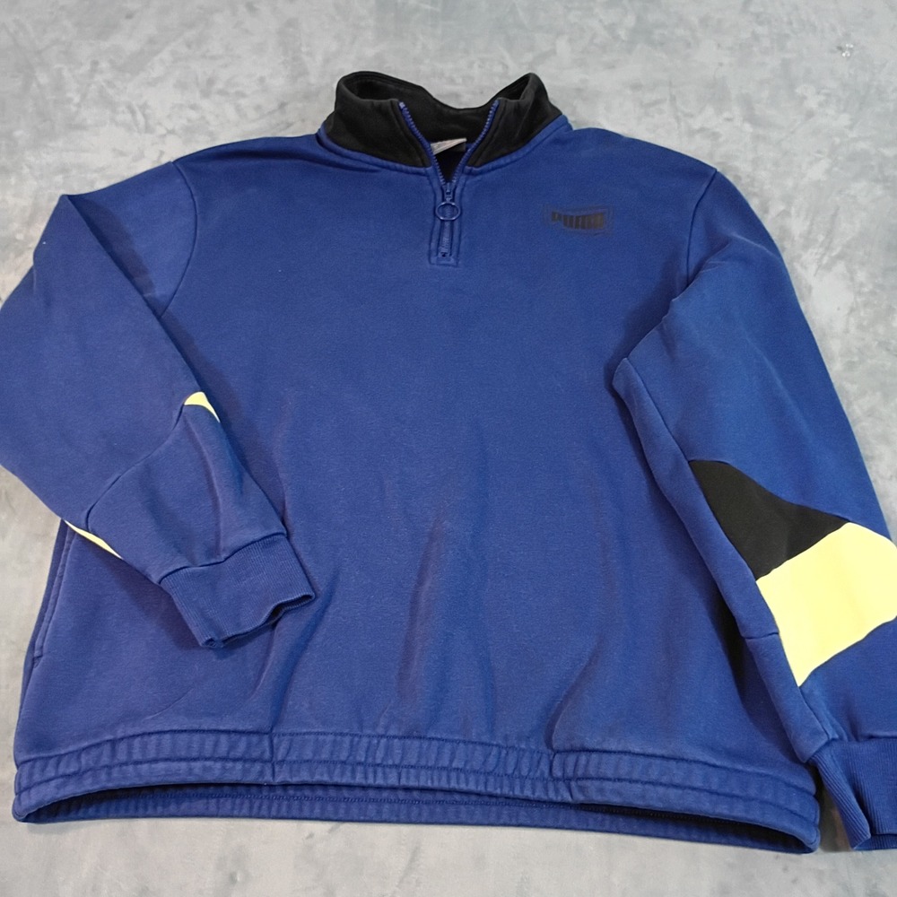 Puma Mens XL Quarter Zip Sweatshirt Blue Colorblock Fleece Pullover 0902